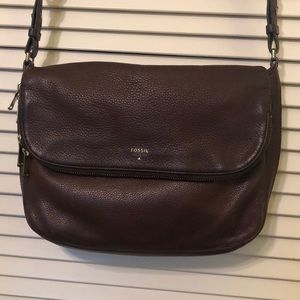 Brown leather, crossbody purse & gold buckles
